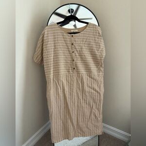 Polagram Tan and White Striped Button-Down Dress